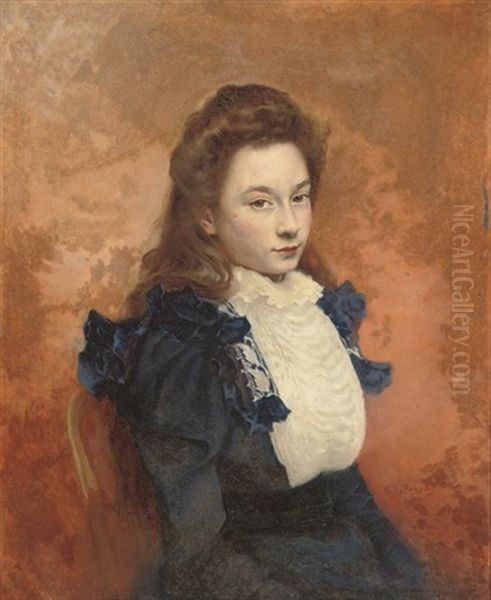Portrait Of A Girl Seated In A Blue Dress - view 1
