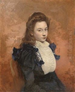Portrait Of A Girl, Seated, In A Blue Dress by Edouard De Bergevin