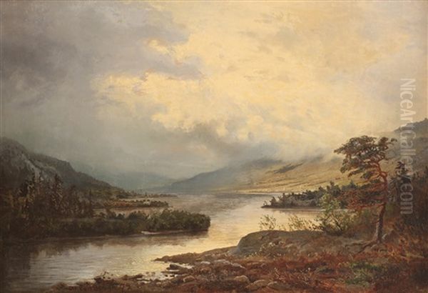 Elvelandskap Med Kirke Og Hus - view 1