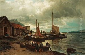 At The Harbour by Edward (Johan-Edvard) Bergh