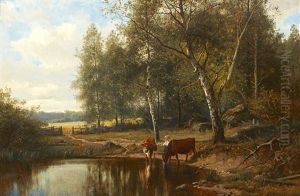 Landskap Med Kor Och Vallflicka by Edward (Johan-Edvard) Bergh