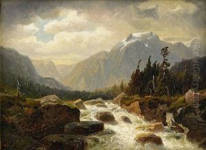 Alplandskap Med Vattenfall by Edward (Johan-Edvard) Bergh