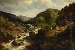 Vattenfall - Motiv Fran Dalarna by Edward (Johan-Edvard) Bergh