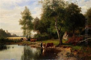 Landskap Med Kor Och Vallflicka by Edward (Johan-Edvard) Bergh