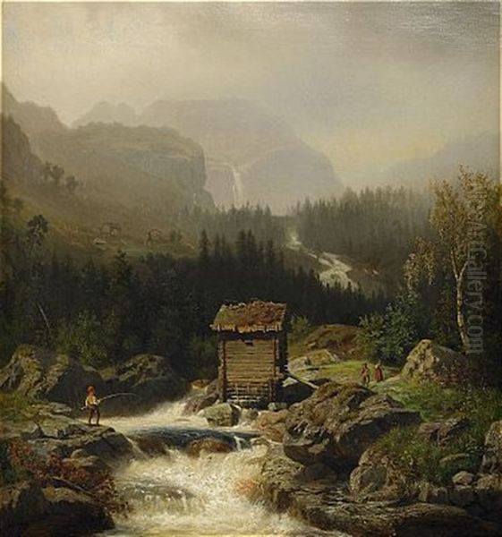 Nordiskt Bergslandskap Med Fors - view 1