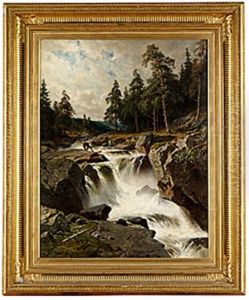 Skogslandskap Med Figurer Vid Fors by Edward (Johan-Edvard) Bergh