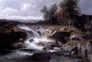 An Angler By A Waterfall by Edward (Johan-Edvard) Bergh