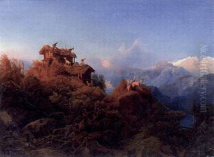Solbelyst Alplandskap by Edward (Johan-Edvard) Bergh