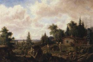 Bondefamilj Vid Stuga by Edward (Johan-Edvard) Bergh