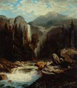 Vendrere Ved En Foss, Norge by Hans Nielsen Bergh