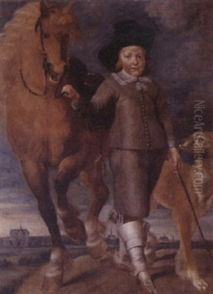 Portrait Of A Boy Standing In A Landscape, The Town Of Alkmaar In The Distance - view 1