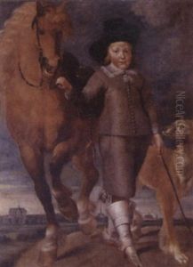 Portrait Of A Boy Standing In A Landscape, The Town Of Alkmaar In The Distance