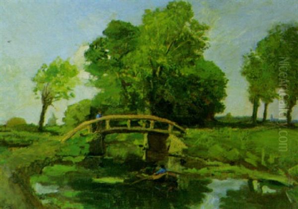 Sommerlandschaft Mit Kanalbrucke Und Ruderer - view 1