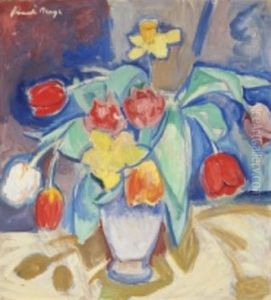 Stilleben Med Blommor I Bla Vas by Svante Bergh
