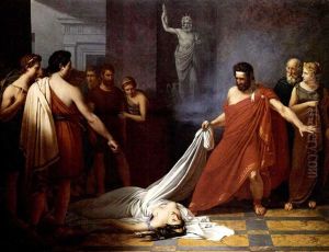 Egisthe, Croyant Decouvrir Le Courps D'oreste Mort, Decouvre Celui De Clytemnestre by Charles Auguste van den Berghe