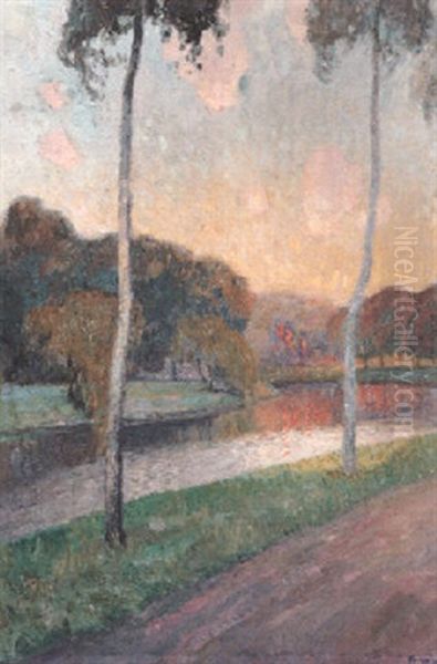 A Wooded River Landscape At Sunset - view 1