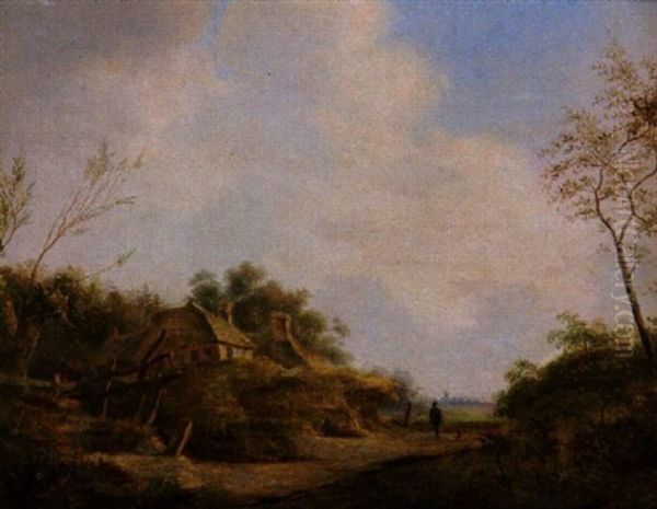 Sommerlandschaft Mit Bauernkaten Und Wanderer - view 1
