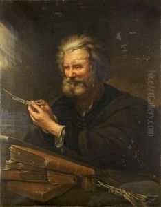 An Elderly Man Making A Quill by Josef Bergler the Younger