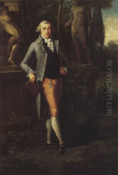 Portrait Of A Gentleman, In A Parkland Landscape With A Dog At His Side - view 1