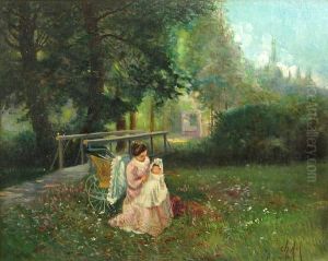 Mere Et Son Enfant Dans Un Parc by George Charles Aid