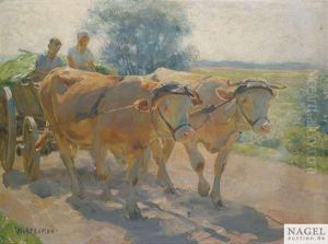 Ochsengespann Am Heuwagen by Max Bergmann