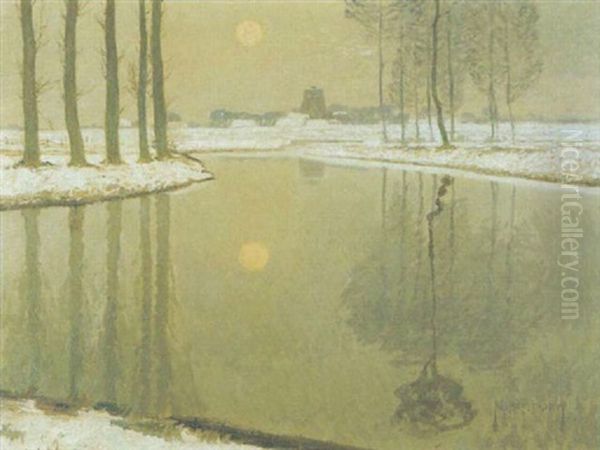 Niederrheinische Fluslandschaft Am Winterabend - view 1