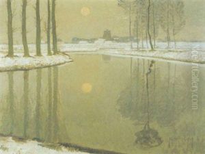 Niederrheinische Fluslandschaft Am Winterabend by Max Bergmann