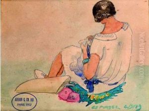 Jeune Femme Cousant. by George Charles Aid