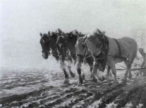 Bauer Beim Pflugen Mit Seinem Pferdegespann by Max Bergmann