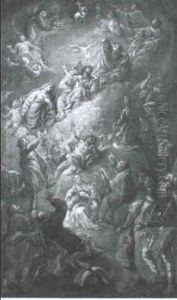 Die Anbetung Der Heiligen Dreifaltigkeit Durch Zahlreiche   Heilige by Johann Georg Bergmuller