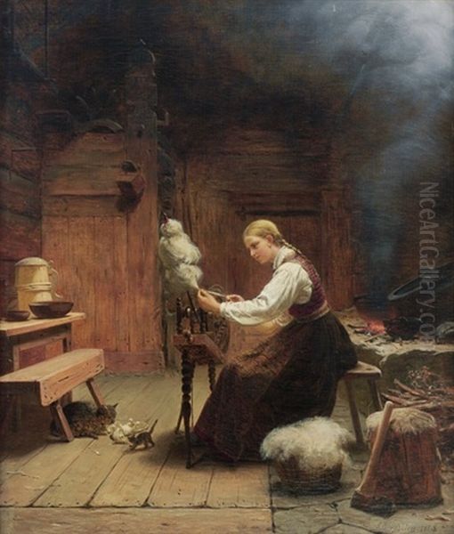 Interior, Woman By A Spinning Wheel - view 1