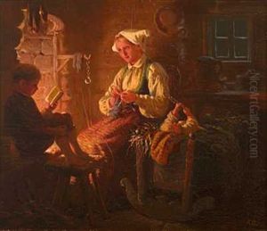 Kveldsstund Ved Peisen by Knud Larsen Bergslien