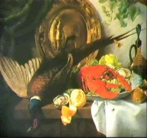 Stilleben Med Fasantupp, Hummer Samt Ostron by Johan Frederik Bergsoe