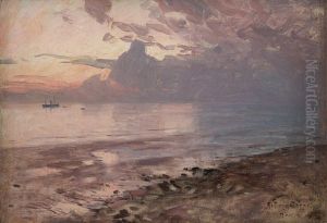 Low Tide, From The Coast At Le Havre, Normandy by Alfred Mauritz Bergstroem