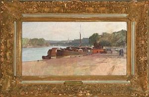 View Of A French River by Alfred Mauritz Bergstroem