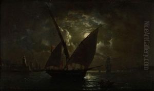 Voilier A L'entree Du Port Au Clair De Lune by Tony-Francois de Bergue