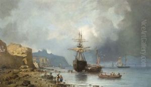 Deux-mats Et Pecheurs Au Pied D'une Falaise
