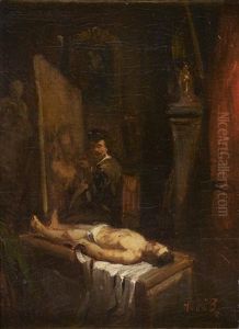 Rembrandt Dans Son Atelier Peignant La Lecon D'anatomie by Tony-Francois de Bergue