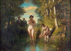 Badende Frauen Im Wald by Tony-Francois de Bergue