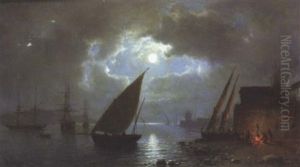Voiliers Au Clair De Lune by Tony-Francois de Bergue
