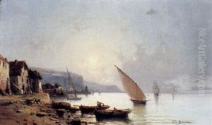 Fischer An Der Kuste In Der Nahe Eines Dorfes by Tony-Francois de Bergue