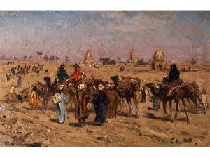 Kamelkarawane Vor Den Toren Kairos by Edmund Beringer