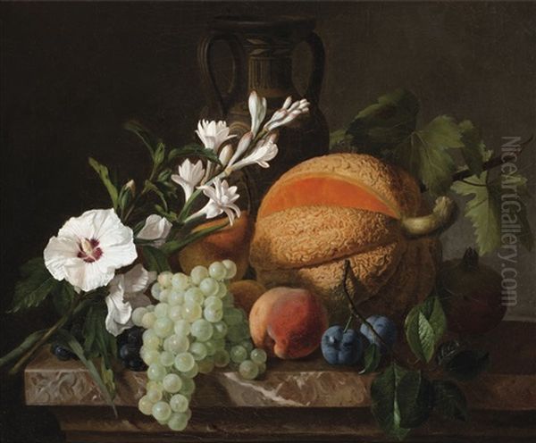 Nature Morte Au Melon, Raisins Et Fleurs - view 1