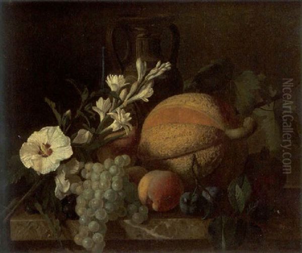 Nature Morte A La Grappe De Raisins Et Aux Fleurs - view 1