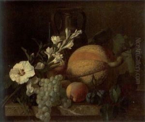 Nature Morte A La Grappe De Raisins Et Aux Fleurs by Antoine Berjon