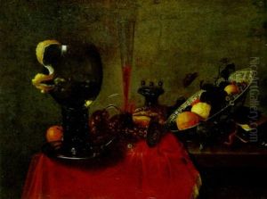 Stilleben Mit Glasern Und Obst In Einer Schale