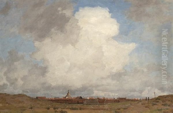 Figures Walking In An Atmospheric Dutch Landscape - view 1