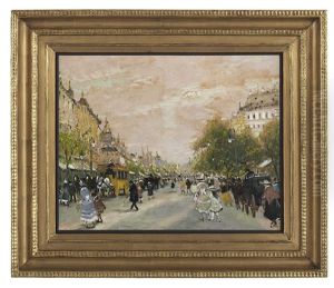 Busy Street Scene, Spring by Antal Berkes