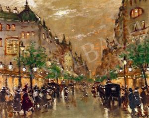 Evening Lights After Rain On The Boulevard by Antal Berkes