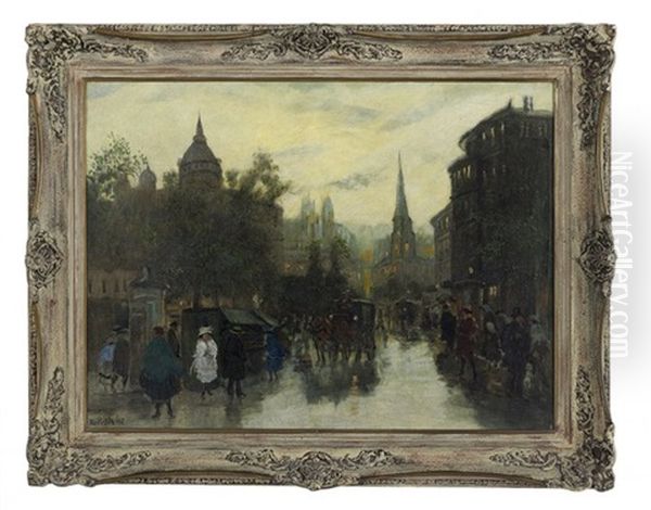 Boulevard At Twilight With A Woman In White - view 1